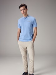 Light Blue 100% Cotton Short Sleeve Smart Collar Polo Shirt - Image 2 of 9