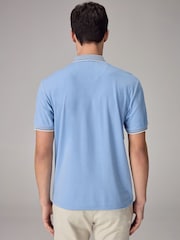 Light Blue 100% Cotton Short Sleeve Smart Collar Polo Shirt - Image 3 of 9