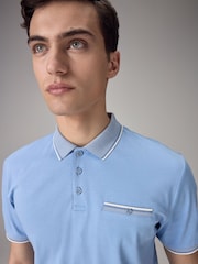 Light Blue 100% Cotton Short Sleeve Smart Collar Polo Shirt - Image 4 of 9