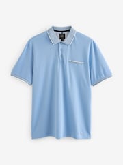 Light Blue 100% Cotton Short Sleeve Smart Collar Polo Shirt - Image 7 of 9