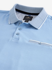 Light Blue 100% Cotton Short Sleeve Smart Collar Polo Shirt - Image 8 of 9