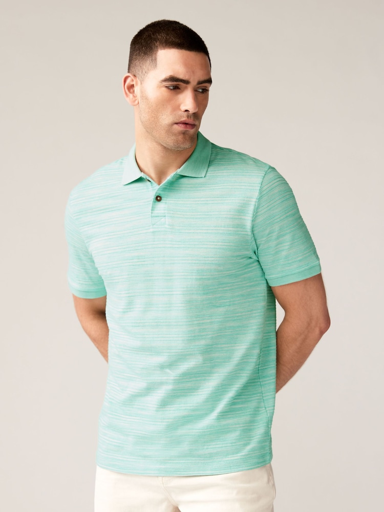 Mint Green Textured 100% Cotton Polo Shirt - Image 1 of 7