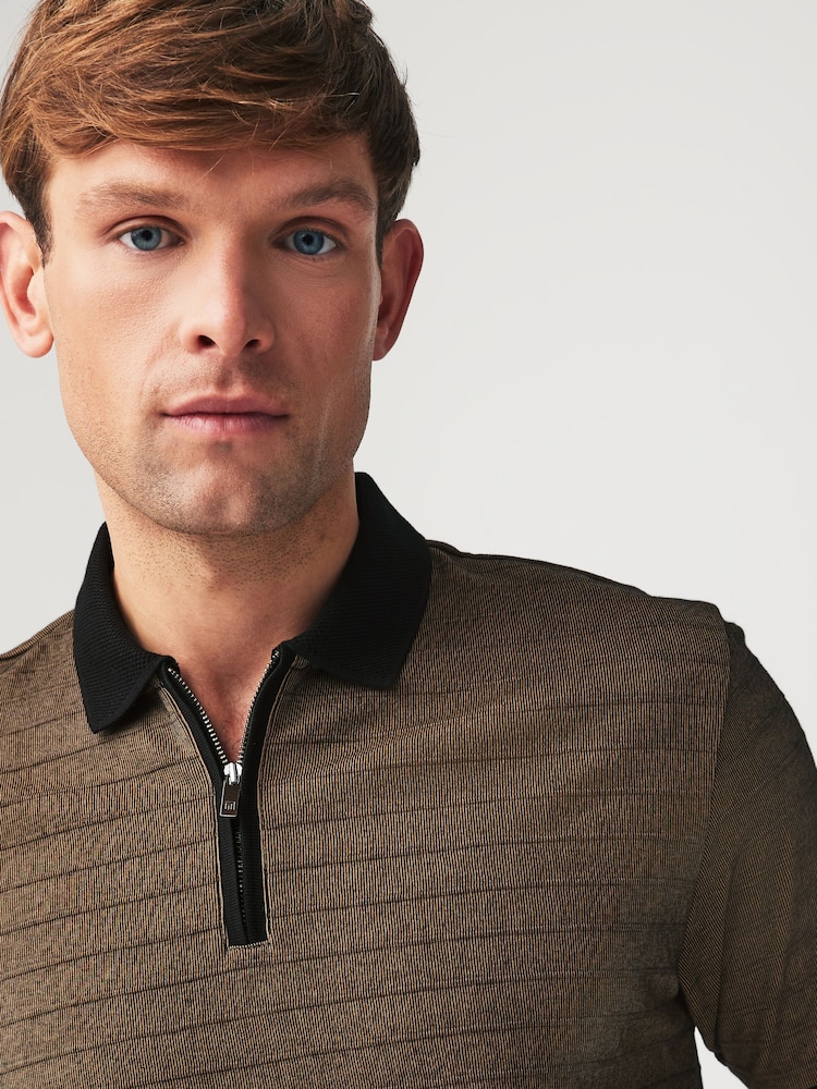 Bronze/Black Zip Neck Smart Polo Shirt - Image 2 of 9