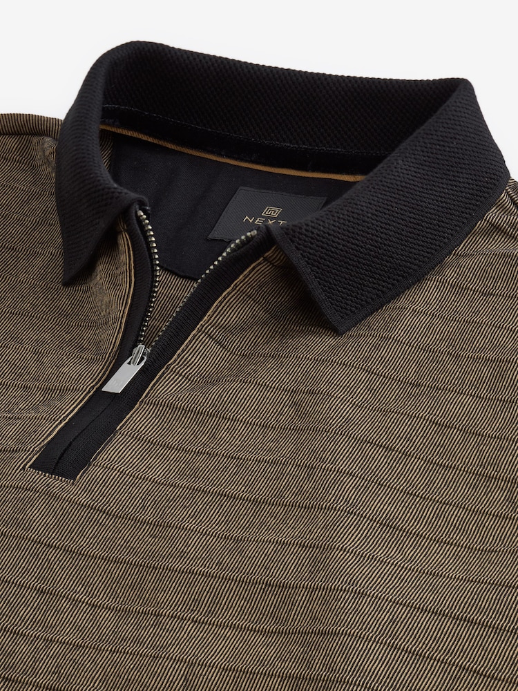 Bronze/Black Zip Neck Smart Polo Shirt - Image 9 of 9