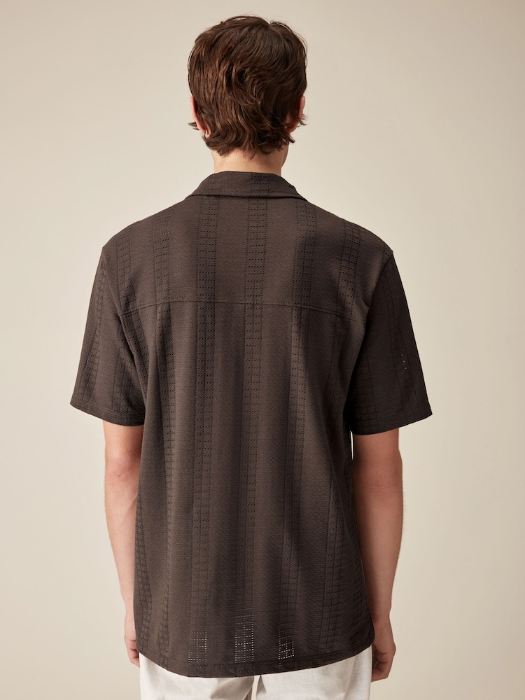 Brown Textured Jersey Short Sleeve Shirt - Image 3 of 7