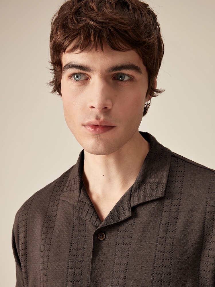 Brown Textured Jersey Short Sleeve Shirt - Image 4 of 7