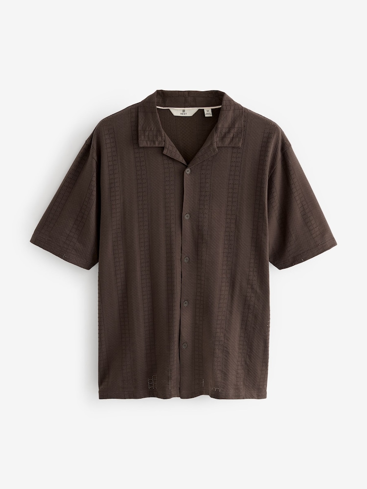 Brown Textured Jersey Short Sleeve Shirt - Image 5 of 7