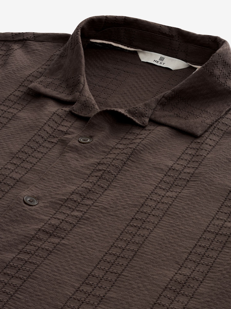 Brown Textured Jersey Short Sleeve Shirt - Image 6 of 7