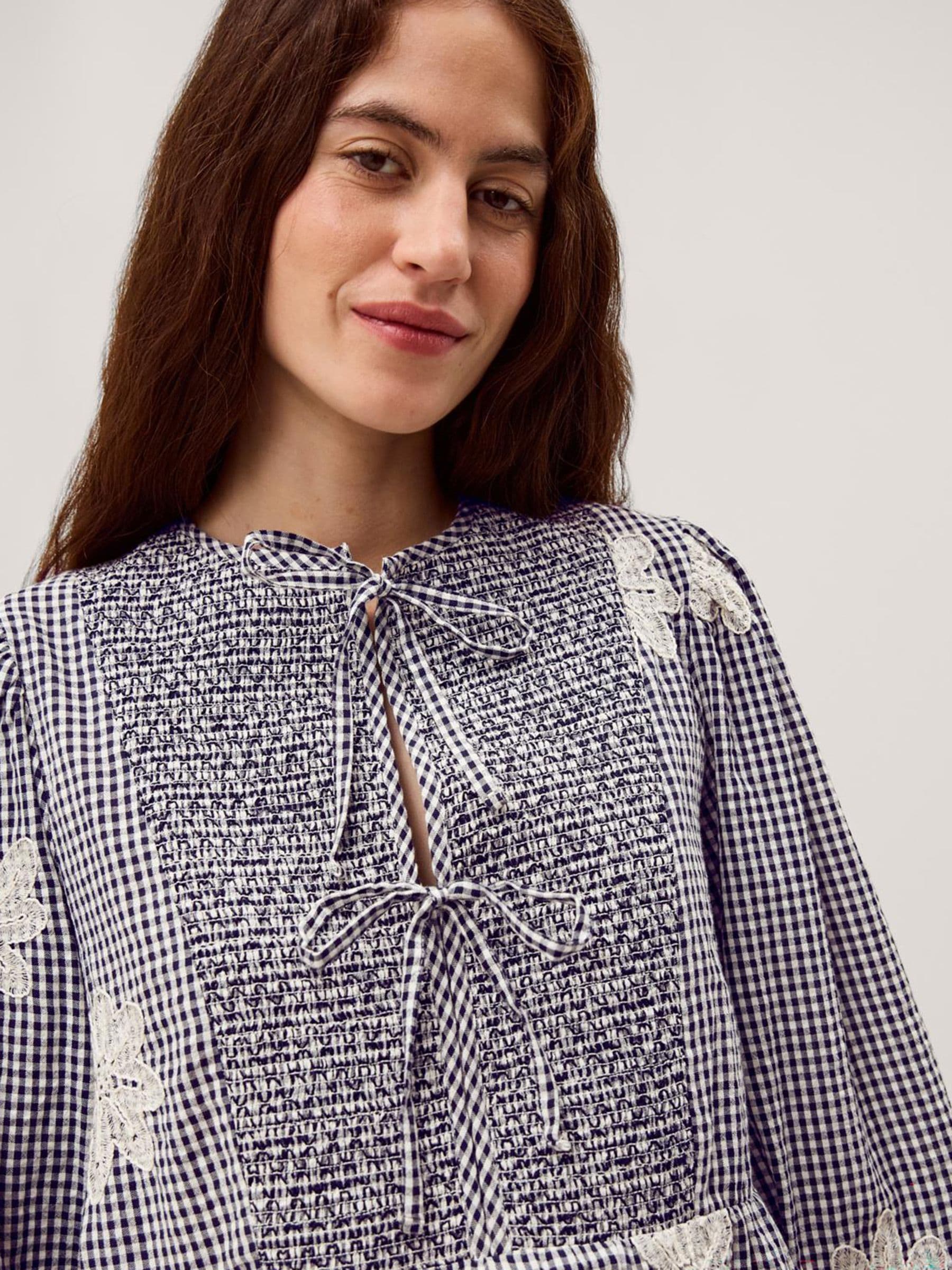 Buy Monsoon Black Mimi Flower Embroidered Front Tie Gingham Long
