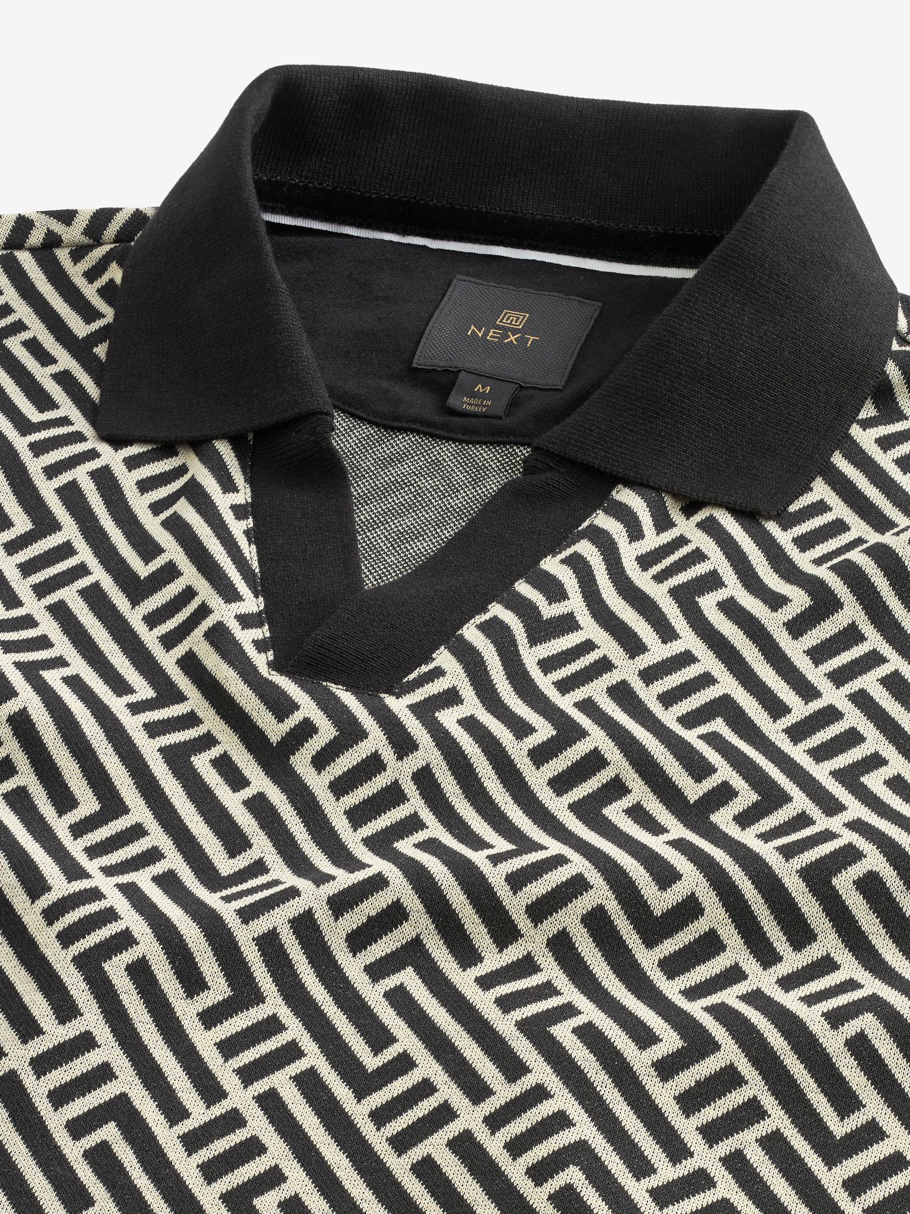 Buy Black/White Cuban Collar Pattern Polo Shirt from Next Luxembourg