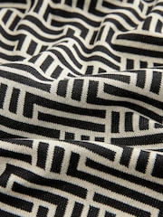 Black/White Cuban Collar Pattern Polo Shirt - Image 8 of 8