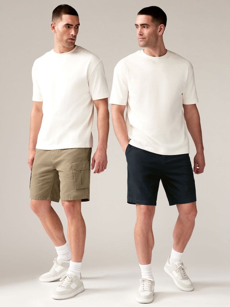 Navy Chino/Stone Cargo 100% Cotton Cargo Shorts 2 Pack - Image 1 of 1 Navy Chino/Stone Cargo 100% Cotton Cargo Shorts 2 Pack - Image 1 of 1