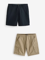 Navy Chino/Stone Cargo 100% Cotton Cargo Shorts 2 Pack - Image 5 of 8