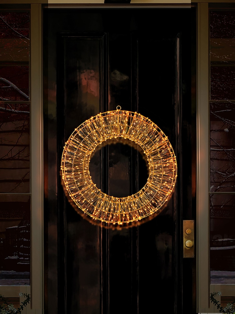 Premier Decorations Ltd White Warm 45cm Pre Lit Christmas Wreath with 600 LEDs - Image 1 of 2