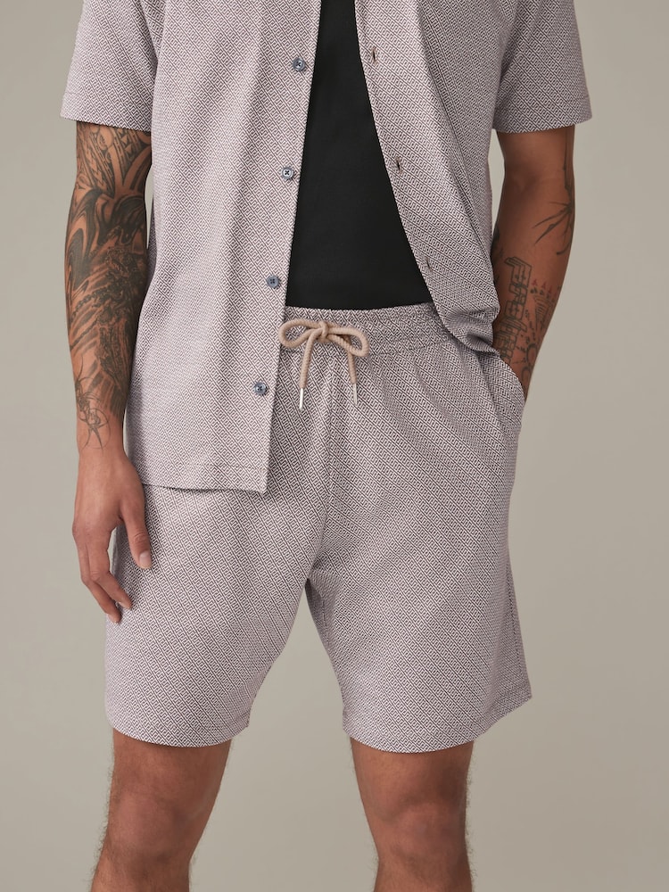 Dark Stone Geo Printed 100% Cotton Jersey Shorts - Image 1 of 11 Dark Stone Geo Printed 100% Cotton Jersey Shorts - Image 1 of 11