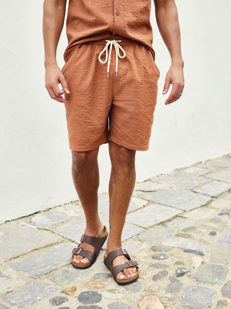 Rust Brown 100% Cotton Seersucker Dock Shorts - Image 1 of 4