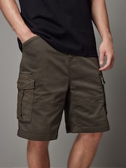 Khaki Green Premium Washed Cotton Cargo Shorts - Image 1 of 10