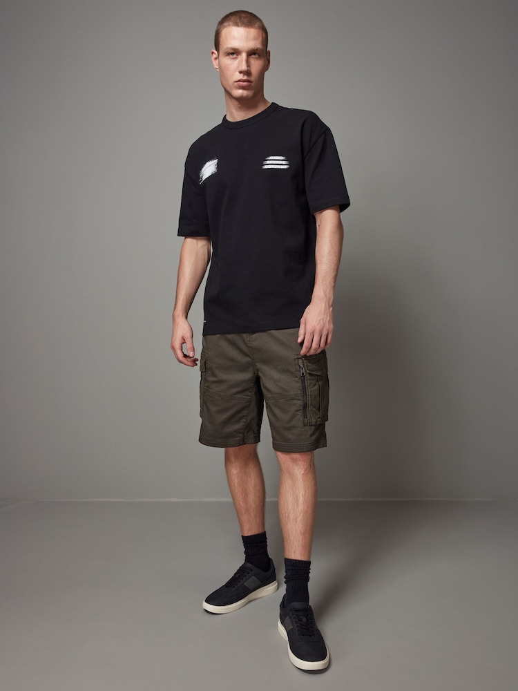 Khaki Green Premium Washed Cotton Cargo Shorts - Image 2 of 10