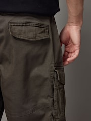 Khaki Green Premium Washed Cotton Cargo Shorts - Image 4 of 10