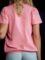 Fluro Pink 100% Cotton Short Sleeve Sparkle Jersey Bubblehem Top - Image 2 of 6