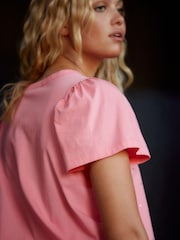 Fluro Pink 100% Cotton Short Sleeve Sparkle Jersey Bubblehem Top - Image 3 of 6