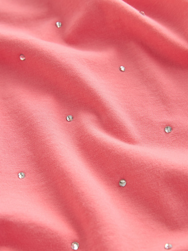 Fluro Pink 100% Cotton Short Sleeve Sparkle Jersey Bubblehem Top - Image 6 of 6