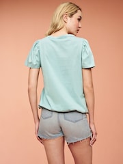 Sage Green 100% Cotton Short Sleeve Sparkle Jersey Bubblehem Top - Image 4 of 4
