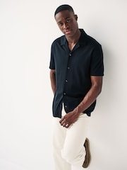 Navy Textured Jersey Short Sleeve Shirt - Image 1 of 8