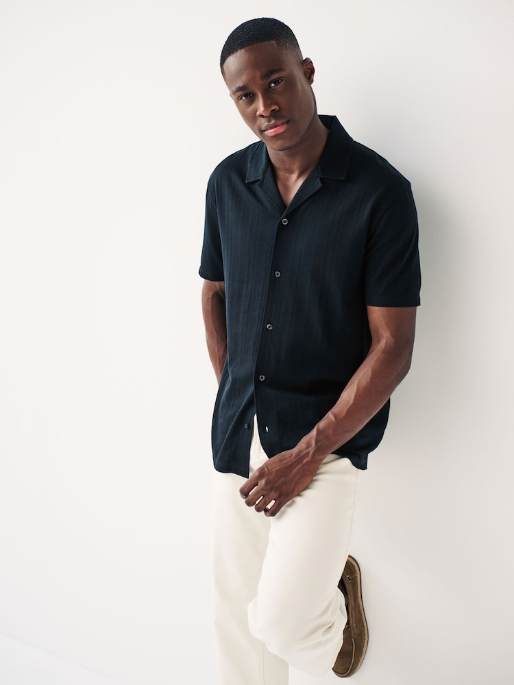 Navy Textured Jersey Short Sleeve Shirt - Image 1 of 8