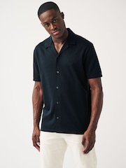 Navy Textured Jersey Short Sleeve Shirt - Image 3 of 8