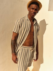 Cream/Blue Striped Textured Dock Shorts - Image 1 of 8