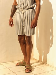 Cream/Blue Striped Textured Dock Shorts - Image 2 of 8