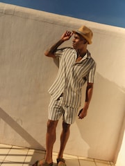 Cream/Blue Striped Textured Dock Shorts - Image 3 of 8