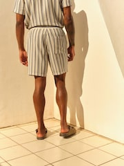 Cream/Blue Striped Textured Dock Shorts - Image 4 of 8