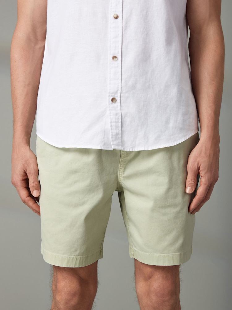 Lime Green Washed Cotton Elasticated Waist Shorts - Image 1 of 9