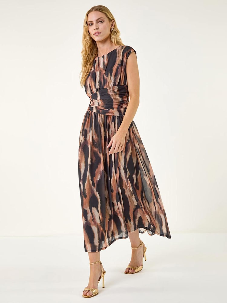 Roman Black Abstract Ruched Dress - Image 1 of 5