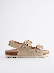 Gold Glitter Standard Fit (F) Two Strap Corkbed Sandals - Image 2 of 5