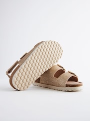 Gold Glitter Standard Fit (F) Two Strap Corkbed Sandals - Image 3 of 5