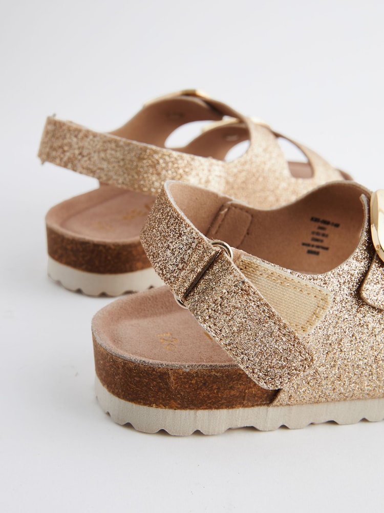 Gold Glitter Standard Fit (F) Two Strap Corkbed Sandals - Image 5 of 5