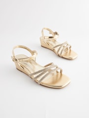 Gold Strappy Wedge Sandals - Image 1 of 5