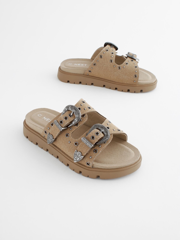 Brown Western Double Buckle Sandals - Image 1 of 6