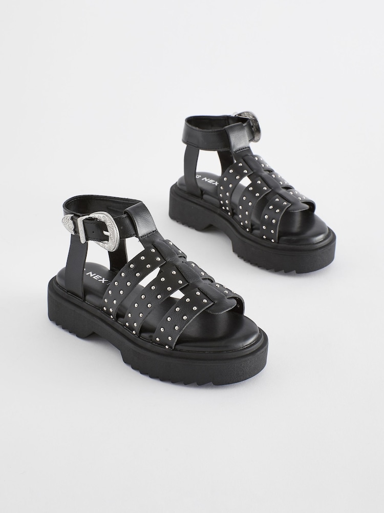 Black Western Studded Chunky Gladiator Sandals - Image 1 of 6