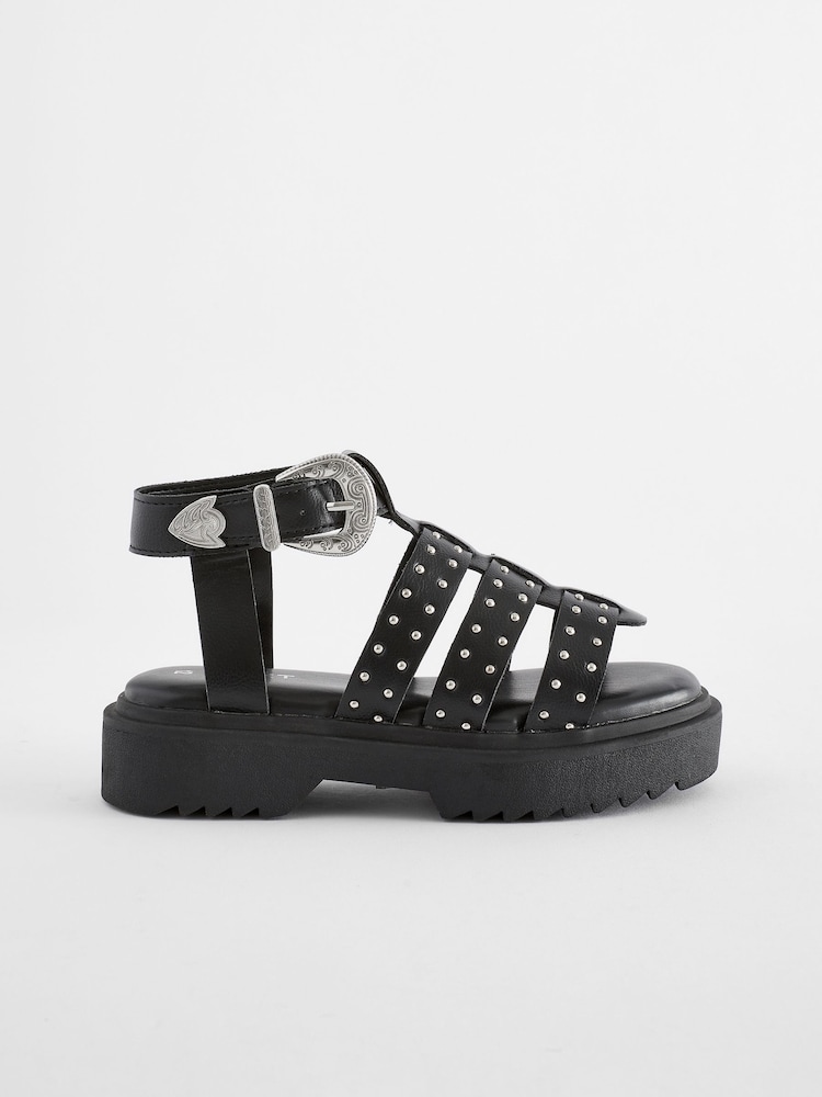Black Western Studded Chunky Gladiator Sandals - Image 2 of 6