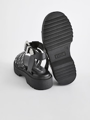 Black Western Studded Chunky Gladiator Sandals - Image 4 of 6