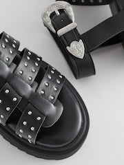 Black Western Studded Chunky Gladiator Sandals - Image 5 of 6