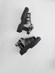 Black Western Studded Chunky Gladiator Sandals - Image 6 of 6