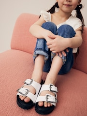 White Western Double Buckle Sandals - Image 1 of 8