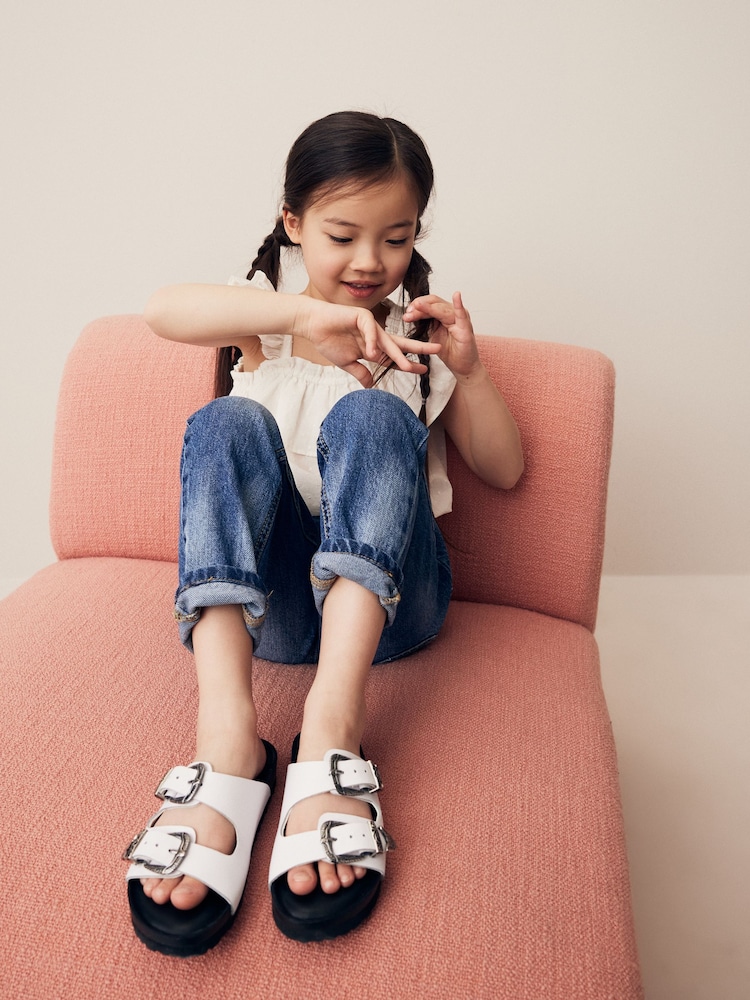 White Western Double Buckle Sandals - Image 2 of 8