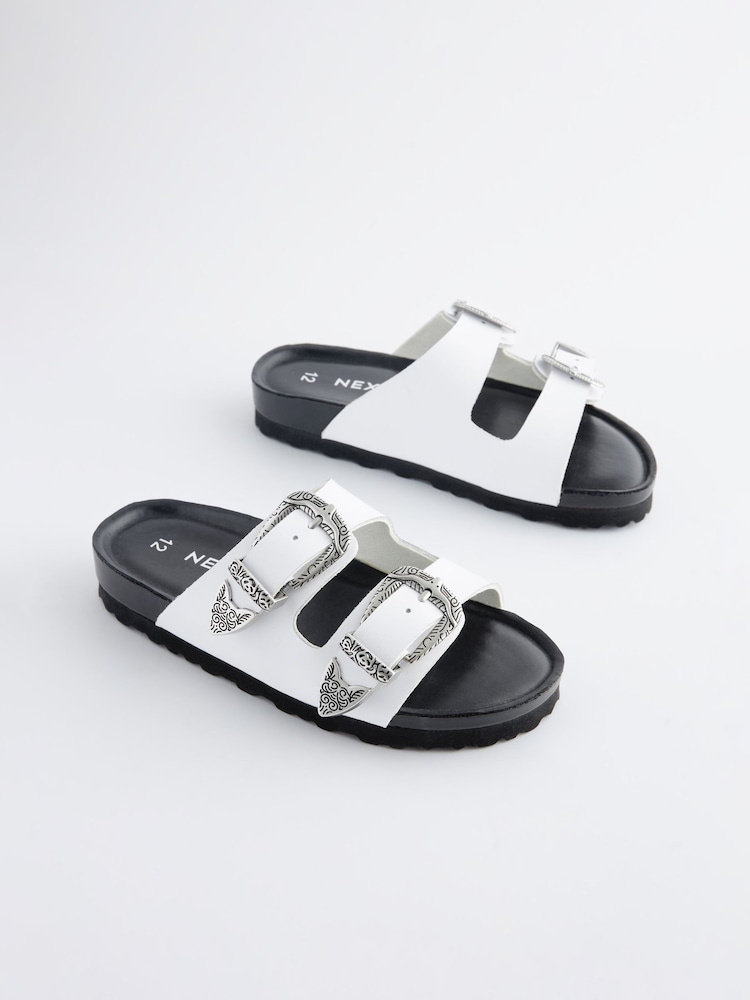 White Western Double Buckle Sandals - Image 4 of 8