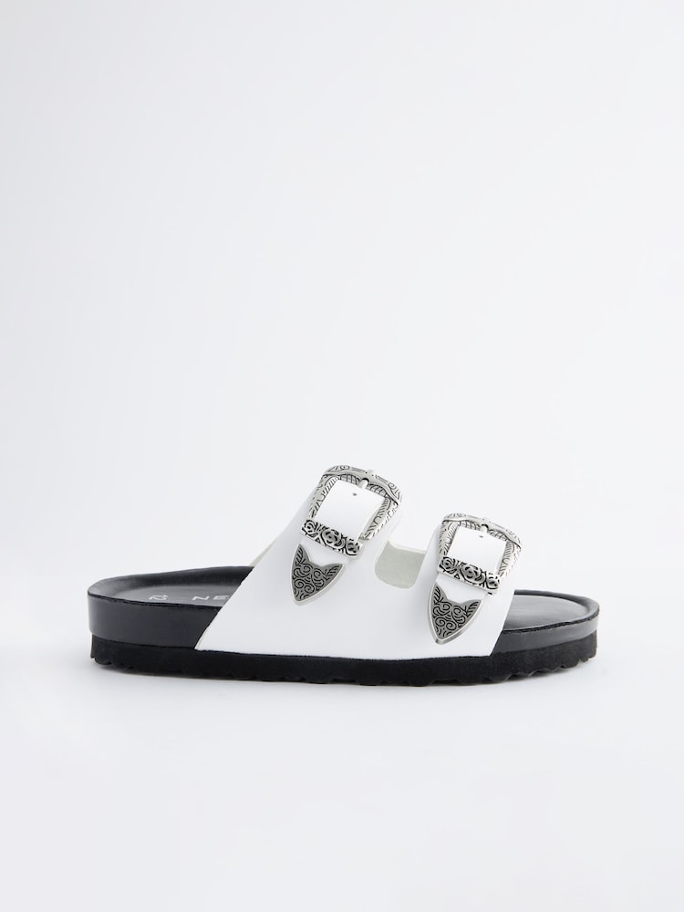 White Western Double Buckle Sandals - Image 5 of 8